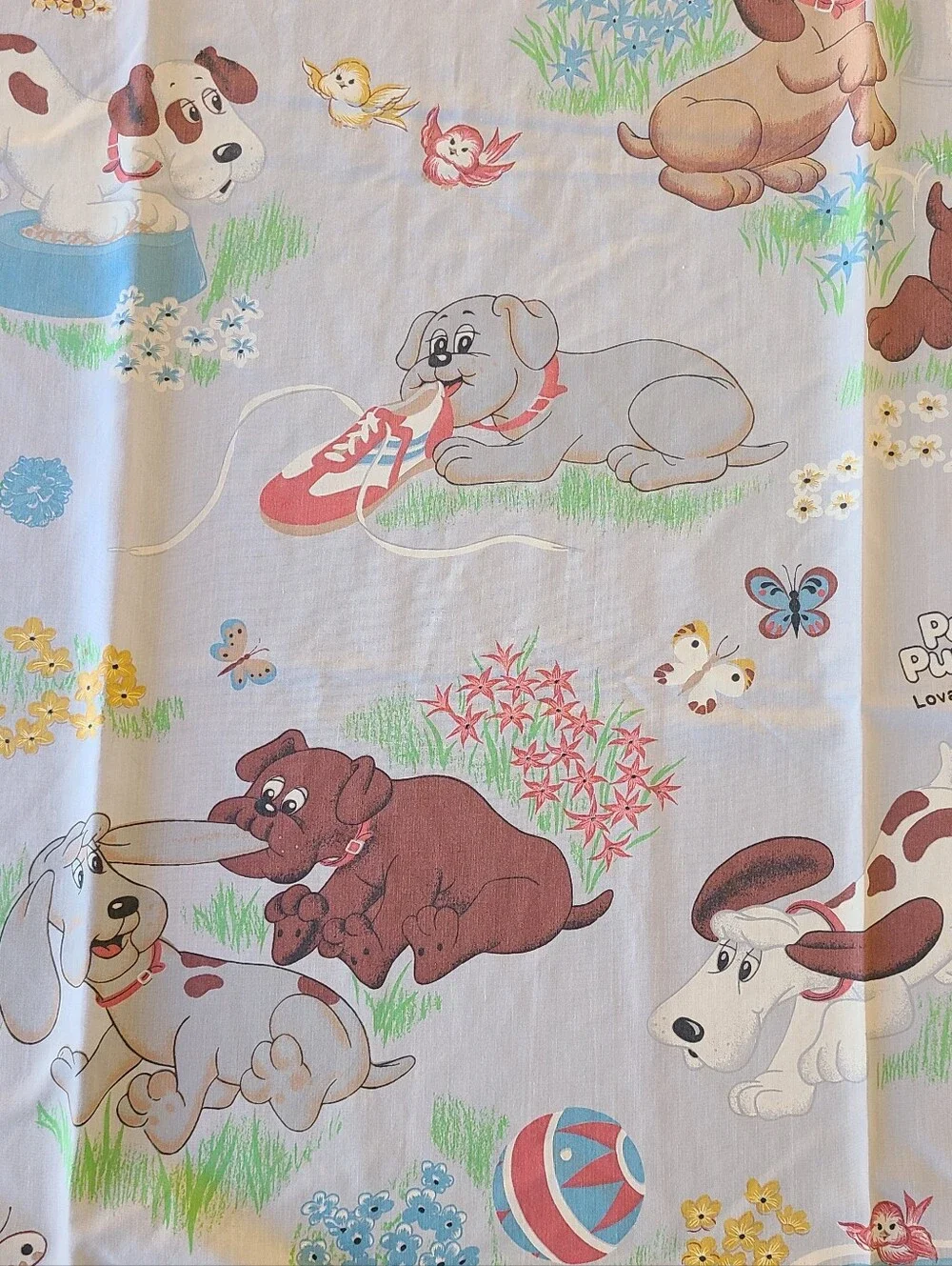 Pound Puppies Twin Sheet  Flat Sheet Vintage 1985 Fabric Clean Made In USA